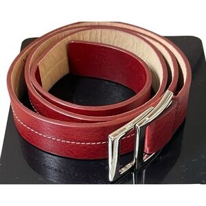 WCM NY red Italian leather belt with silver toned metal buckle 2850 04 size L